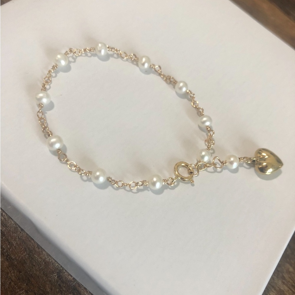 Real Fresh water pearl bracelet with heart charm- child bracelet-baby bracelet